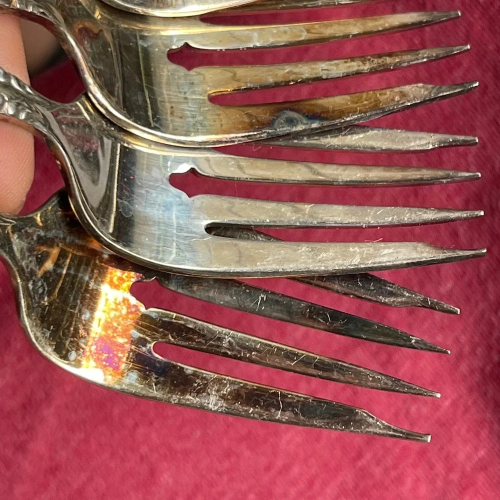 Vintage  Silverplate Dinner Forks Ornate Floral Scroll Pattern Set of 4